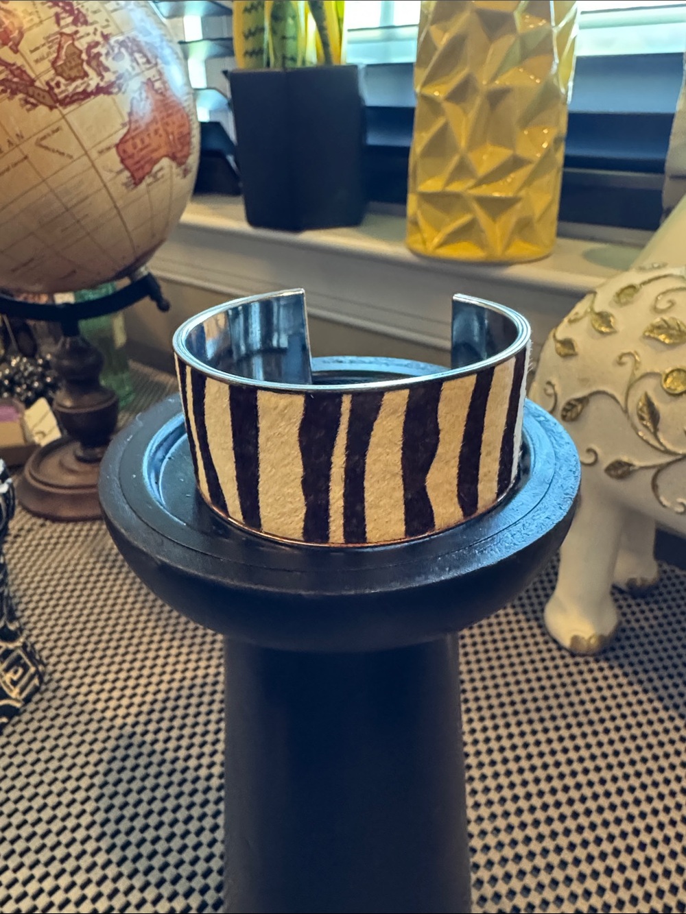 Zebra-Print Open Cuff Bracelet - Black & Cream Calf hair by Express